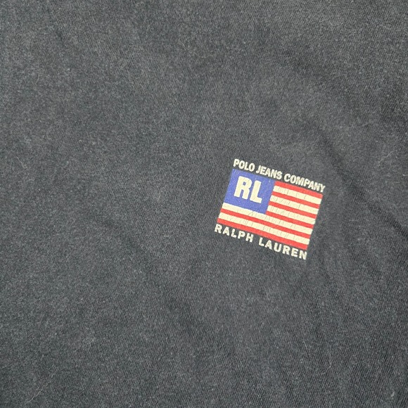VTG Y2K Polo Ralph Lauren T-Shirt Mens XL Blue Long Sleeve Spellout Flag Skater - Picture 2 of 7